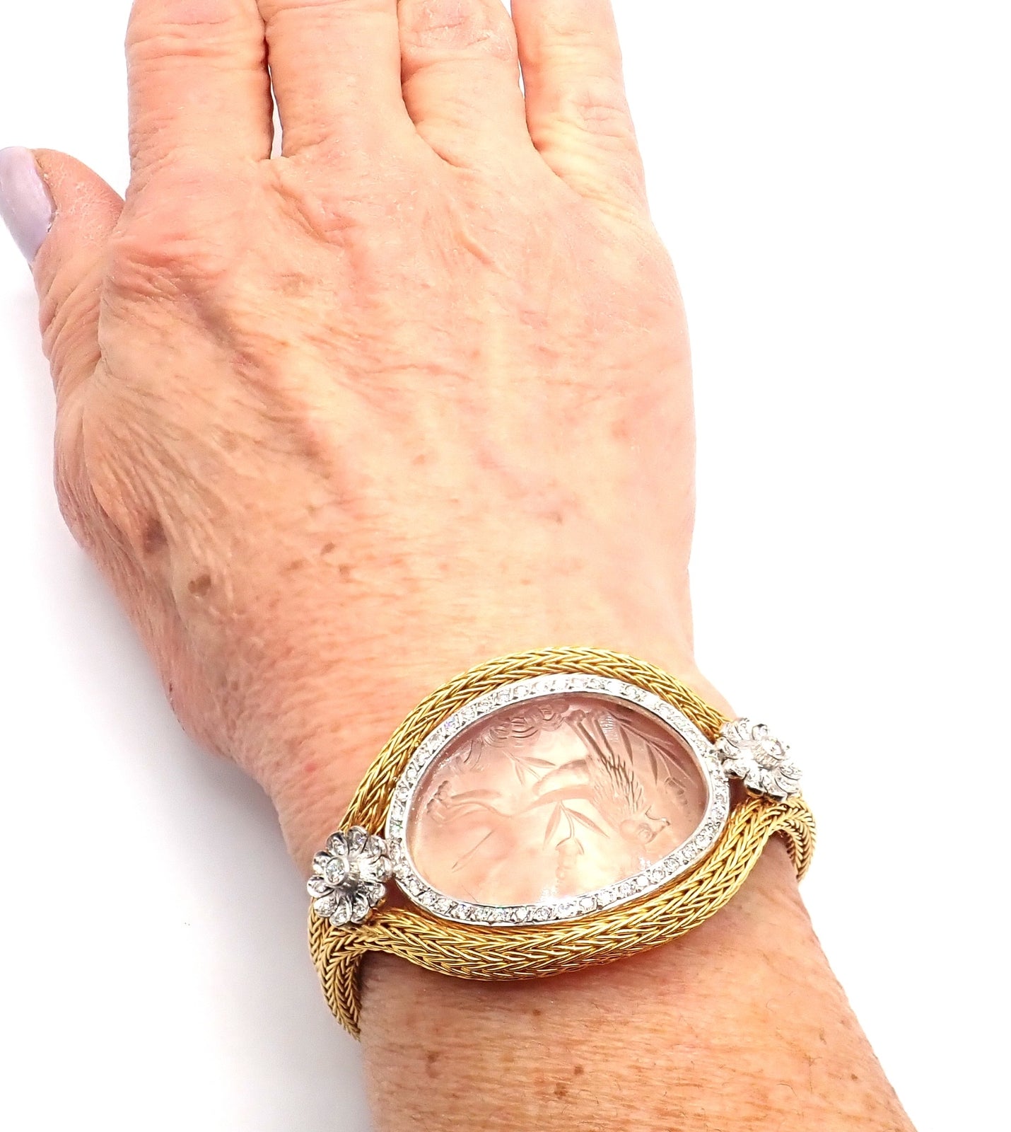 Authentic Ilias Lalaounis 18k Yellow Gold Diamond Rock Crystal Bangle Bracelet - Luxury Jewelry for Women, Elegant Gift for Special Occasions, Perfect for Weddings, Anniversaries and Formal Events