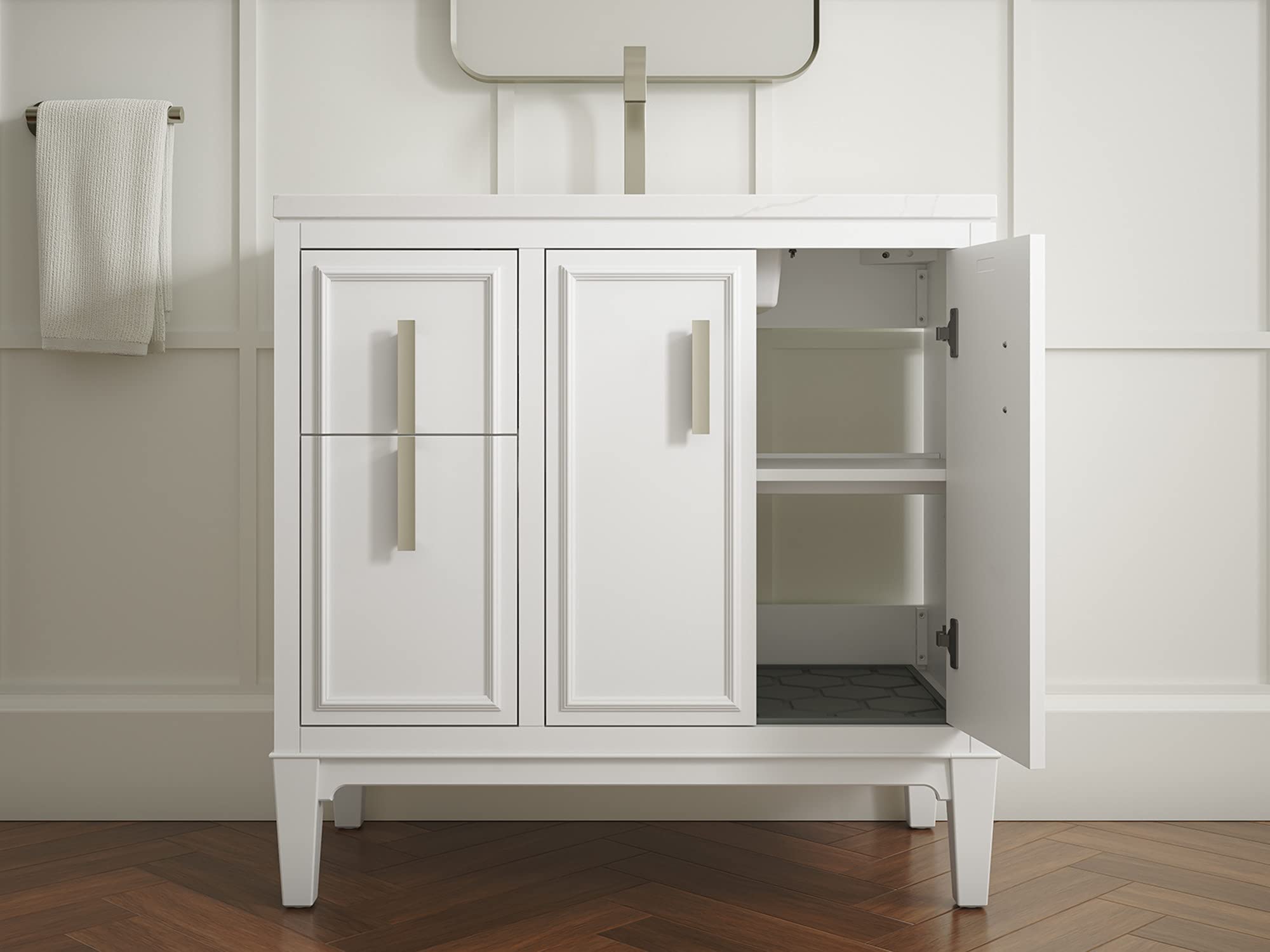 KOHLER Southerk 36-inch Bathroom Vanity Set with Sink & Mirror - Modern Double Sink Vanity for Master Bathroom or Guest Bath Remodel