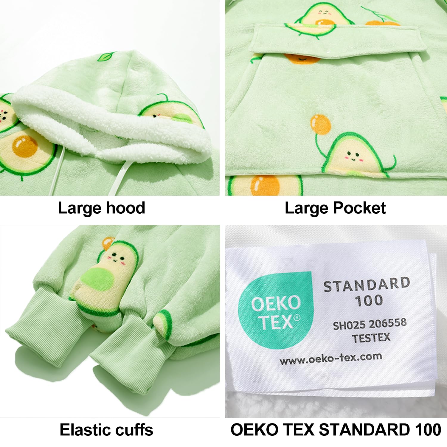 Qeils Oversized Wearable Blanket Hoodie - Hooded Fleece Sherpa Sweatshirt with Deep Pockets for Women & Men | Cozy Warm Loungewear for Home, Office & Travel (Double Pockets, Avocado Green, Adult Size)