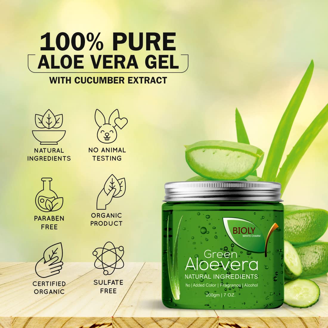 Bioly Aloe Vera Gel (400g) - 100% Pure Natural for Face, Hair Care, Sunburn Relief & Skin Hydration | Soothes Acne, Razor Bumps, Psoriasis, Eczema & Dry Skin | Perfect for After Sun Care, Daily Moisturizing & Hair Treatment