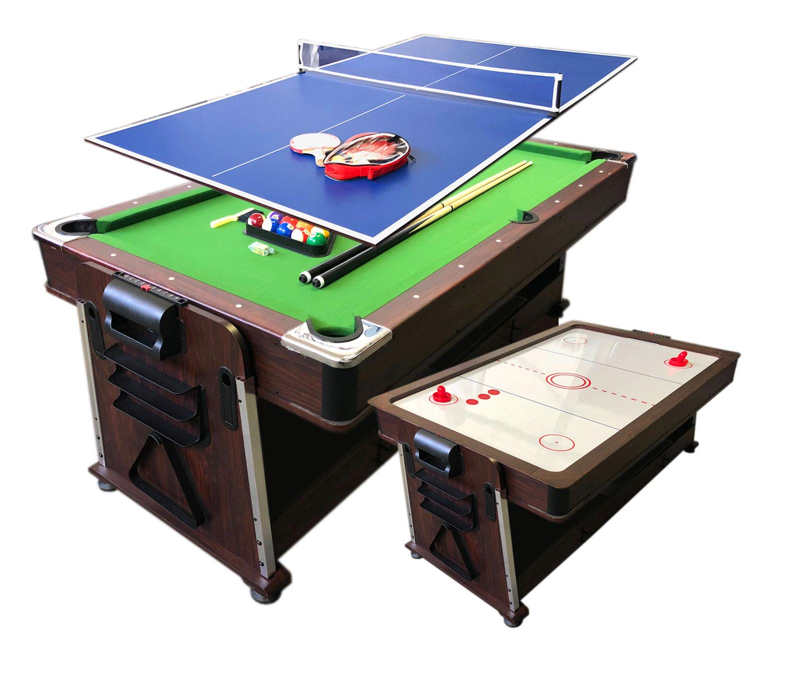 7FT American Pool Table with Table Tennis Top & Air Hockey Conversion - Multi-Game Combo for Home, Game Room & Entertainment Centers
