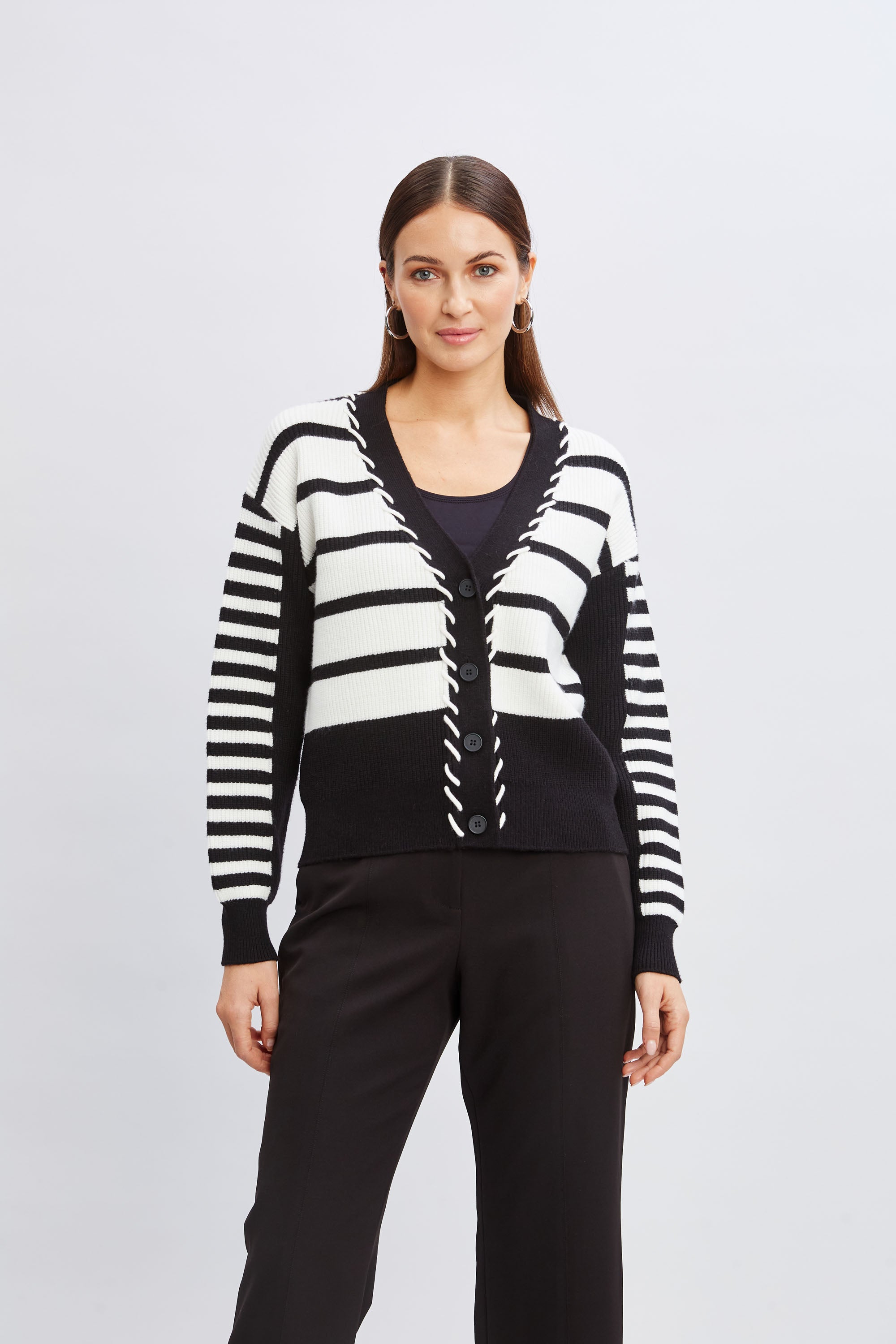Tahari Women's Striped Knit Cardigan Sweater - Soft Long Sleeve Open Front Wrap for Office, Casual Outfits & Fall Layering