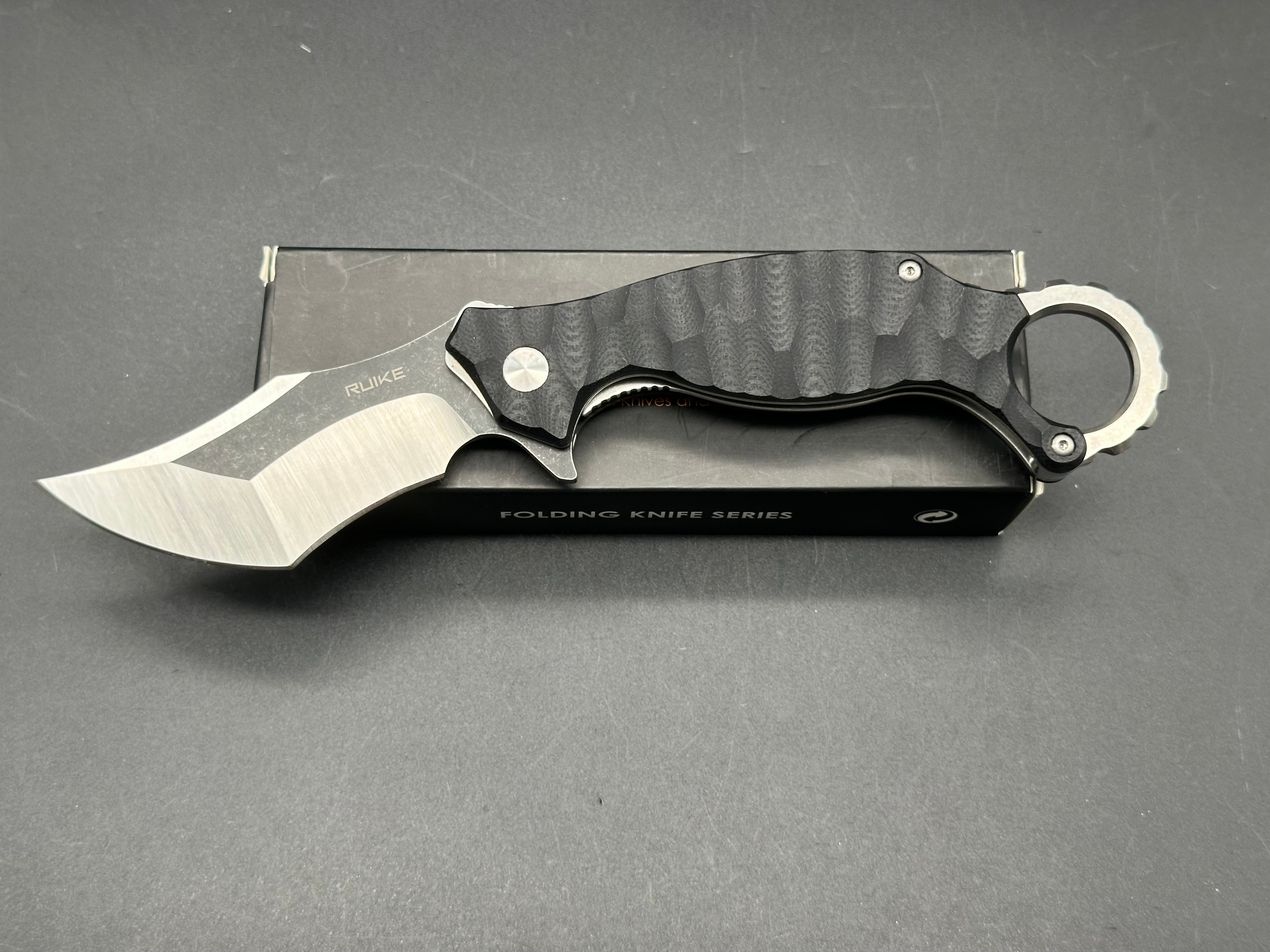 RUIKE P881 Folding Pocket Knife - Black Textured G10 Handle, Plain Edge Blade for Outdoor Camping, Hiking & EDC