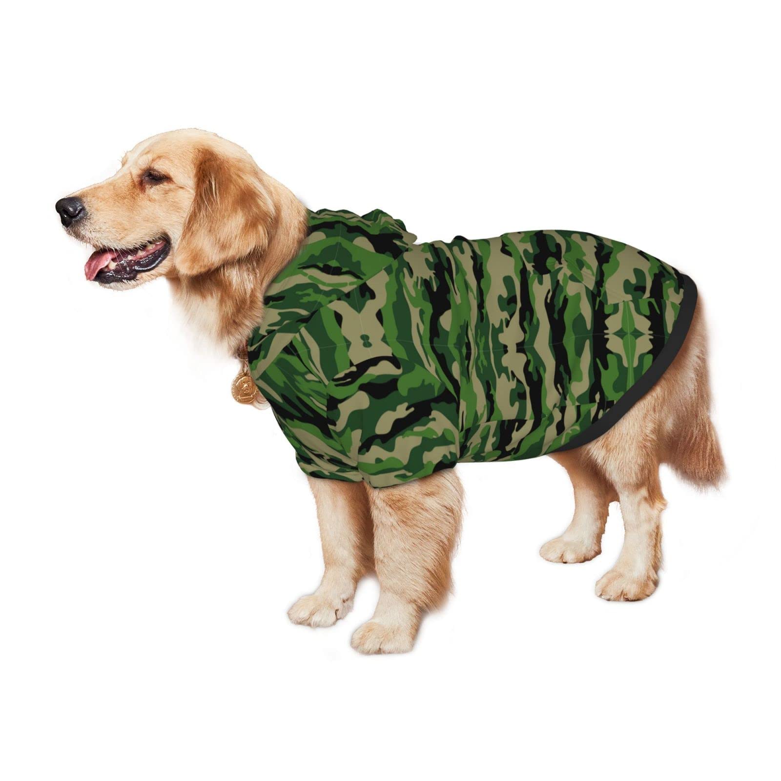 Green Camouflage Dog Hoodie - Stylish Pet Sweater & Sweatshirt for Medium & Large Dogs - Fashionable Outfit for Outdoor Adventures & Daily Walks
