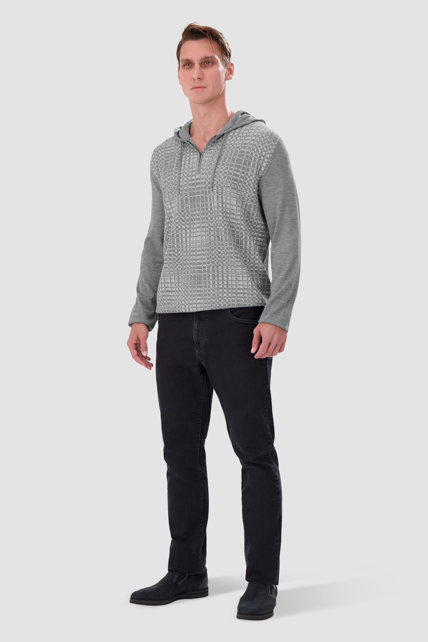 Zilli Grey Hooded Zipper Sweater for Men - Stylish & Cozy Pullover for Casual Outings & Winter Layering