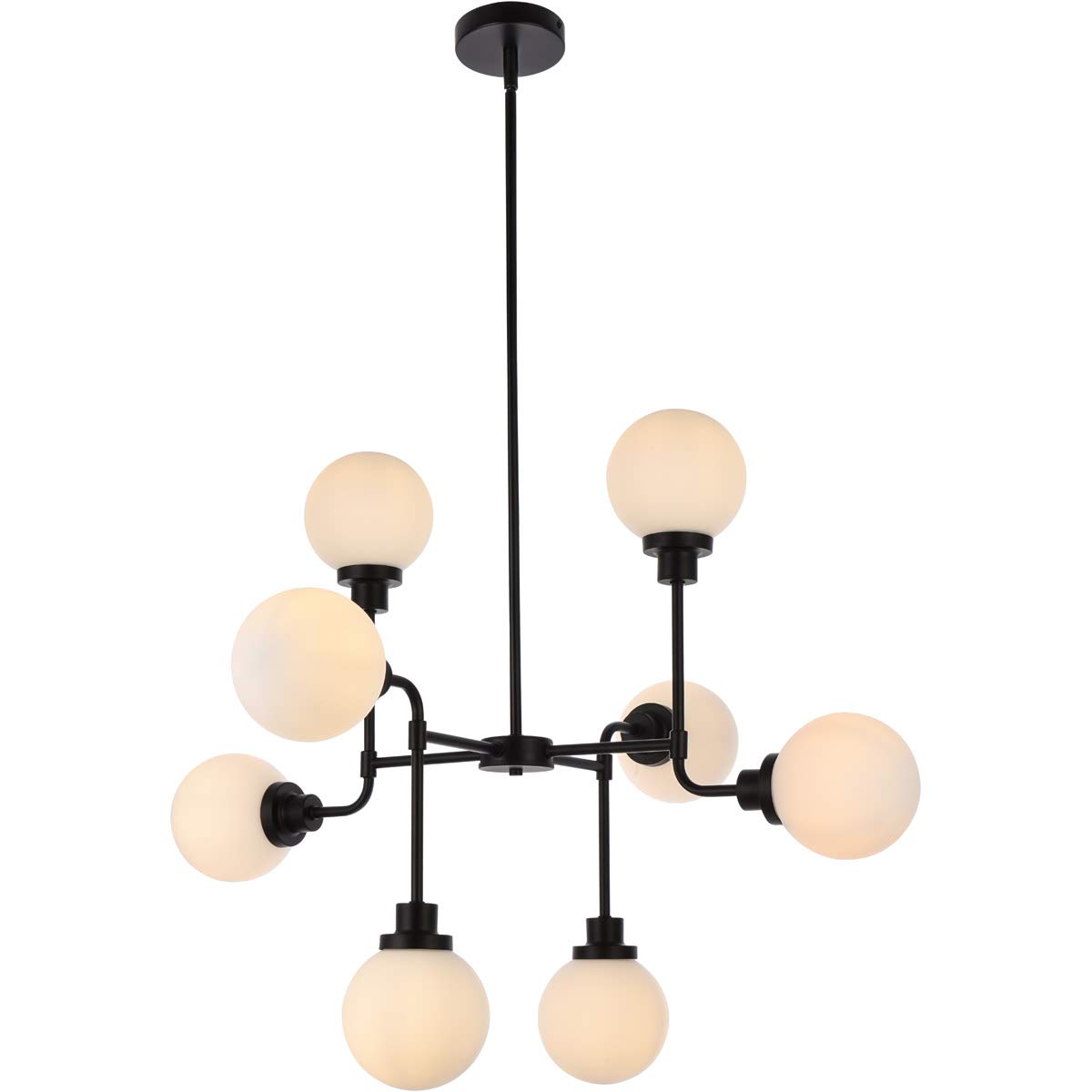 Modern Black 8-Light Pendant Ceiling Fixture with Frosted Glass Shades - Indoor Lighting for Dining Room, Kitchen Island & Living Room Decor