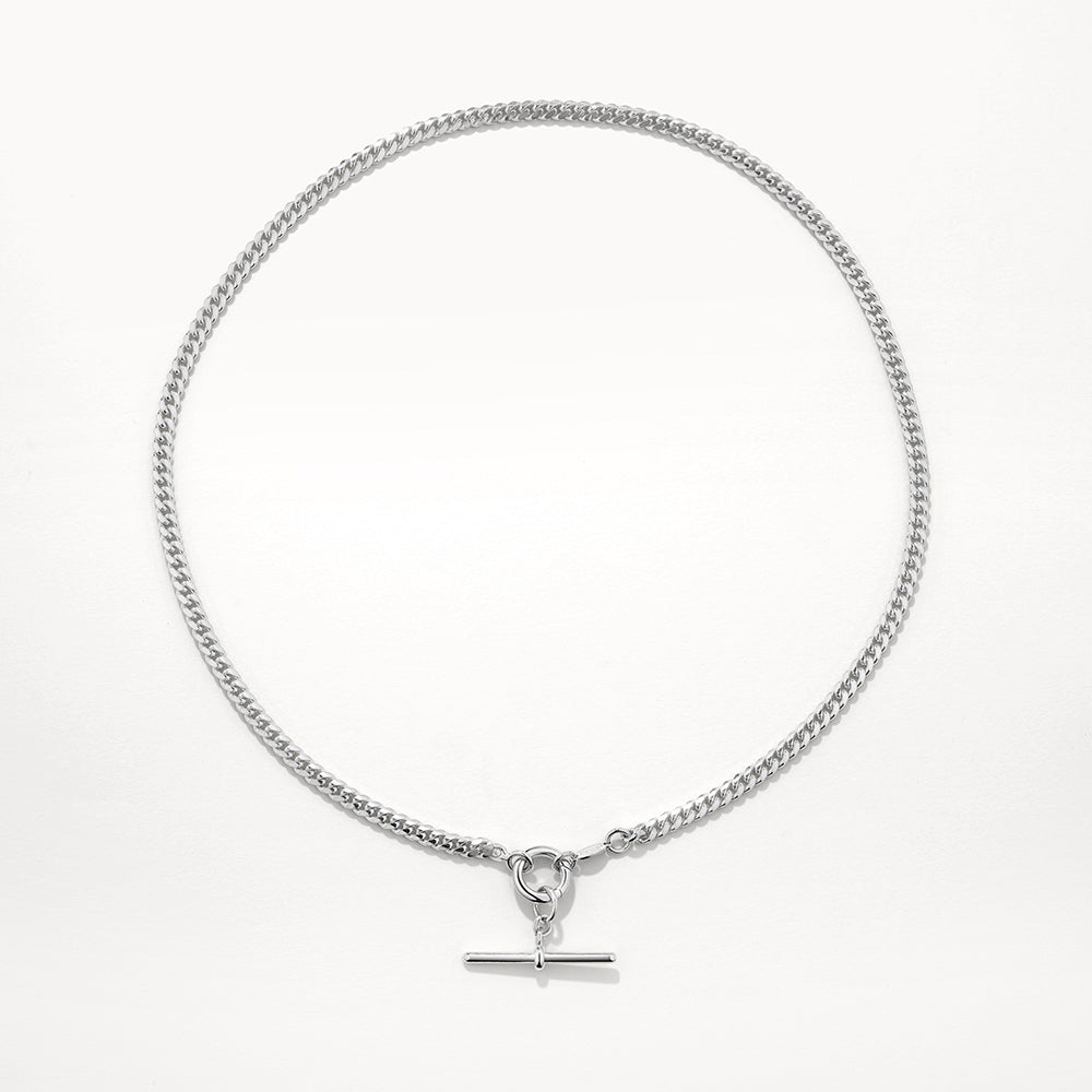 Silver Fob Curb Chain Necklace for Women - Elegant Layered Jewelry for Everyday Wear & Special Occasions