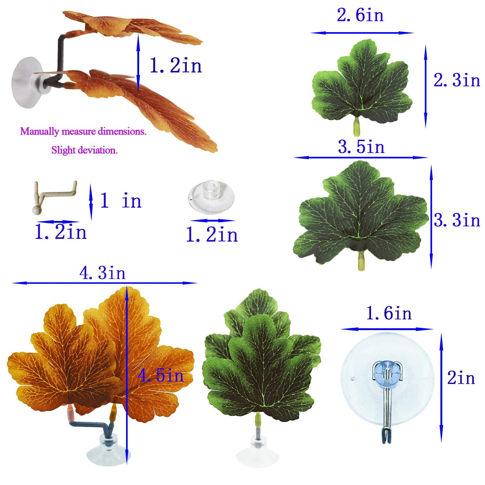 Natural Betta Leaf Hammocks with Suction Cup - 3pcs Aquarium Decor for Fish Tank, Plastic Plants for Spawning Breeding & Resting Bed - Multi-Leaf Design (Green) | Perfect for Betta Fish Habitat & Aquascaping Decorations