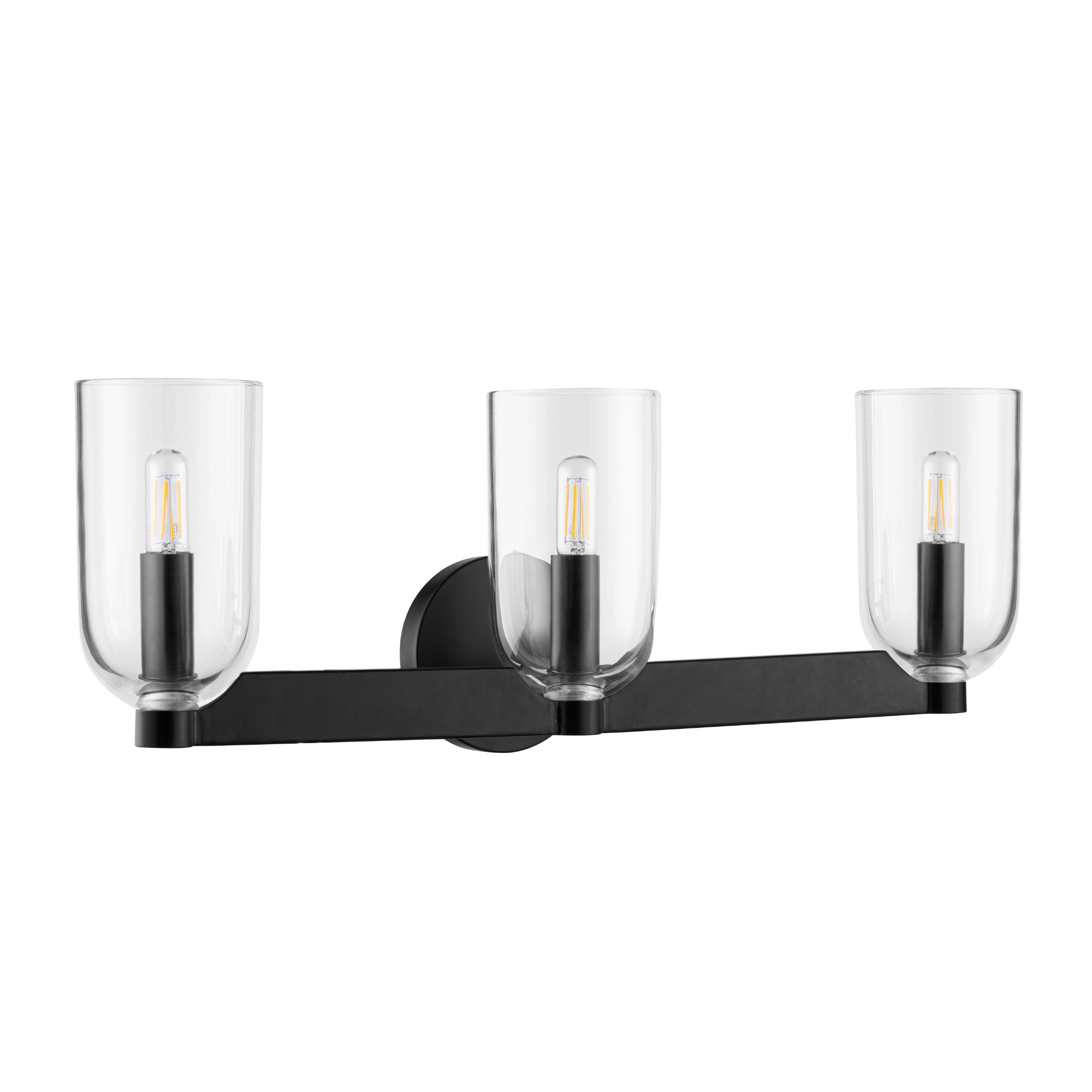 3-Light Hansley Vanity Light Fixture in Matte Black with Clear Glass Shades - Perfect for Bathroom, Bedroom, and Dressing Room Lighting