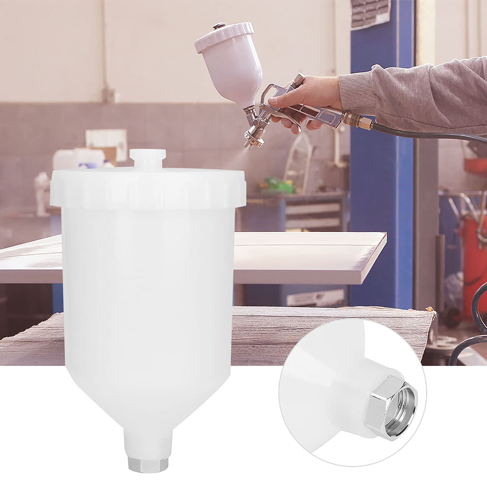 600ml Plastic Air Feed Spray Gun Cup - Replacement Paint Spray Gun Pot for Air Spray Gun Tool - Ideal for DIY Painting, Automotive Refinishing & Woodworking Projects