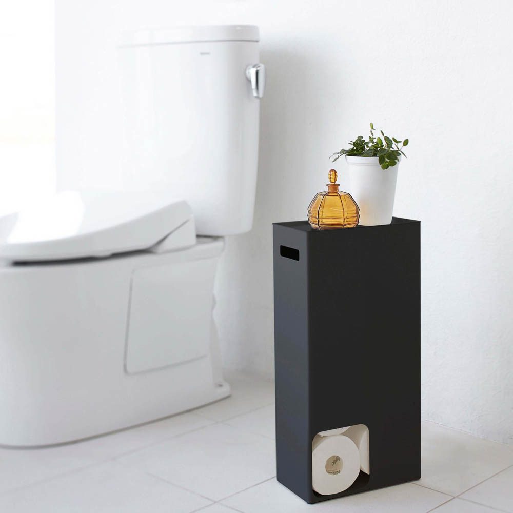 YAMAZAKI Black Toilet Paper Holder Stand - Space Saving Bathroom Organizer for Toilet Paper Storage, Perfect for Small Bathrooms and Powder Rooms