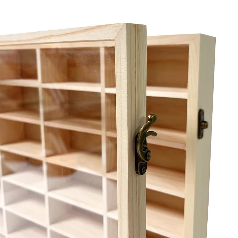 Wooden Wall Mount Display Case for Hot Wheels & Matchbox 1/64 Scale Diecast Cars - Dust Resistant Door Holds 60 Model Cars - Perfect for Collectors & Toy Car Storage Organization (Home Office, Man Cave, Kids Room Decor)