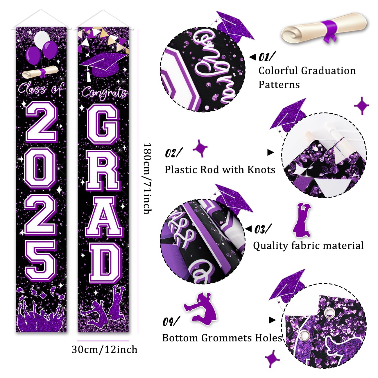 2025 Graduation Banner - Purple Congrats Grad Sign for High School & University Decor | Perfect for Door, Porch & Party Decorations | Class of 2025 Celebration
