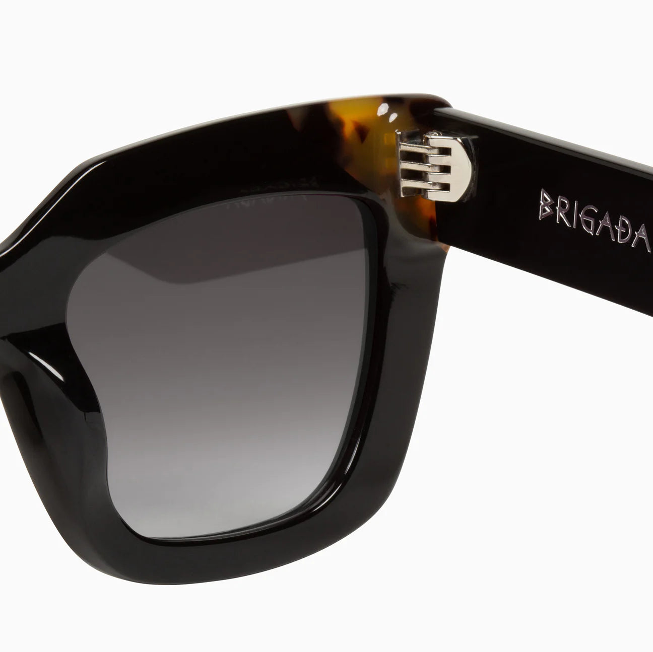 Brigada Gloss Black Sunglasses with Tortoise Brow Corners & Black Gradient Lens - Stylish UV Protection for Outdoor Activities, Driving, and Fashion