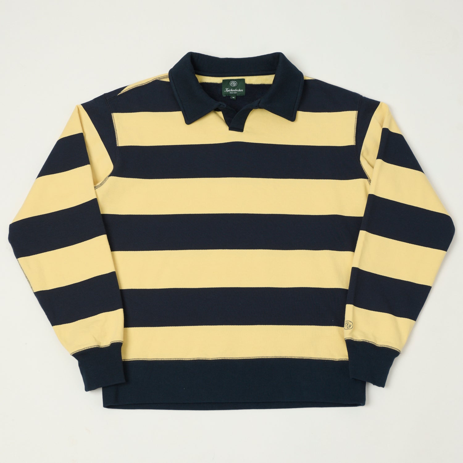 Knickerbocker Rugby Polo Sweatshirt - Navy & Yellow Stripe Cotton Blend Pullover | Men's Casual Sportswear for Rugby, Golf & Outdoor Activities