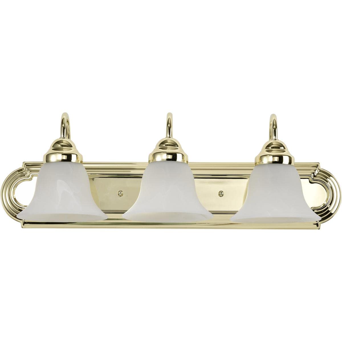 Nuvo 60/329 Ballerina Three-Light Vanity Wall Sconce with Alabaster Glass Bell Shades in Polished Brass - Perfect for Bathroom, Dressing Room & Bedroom Lighting