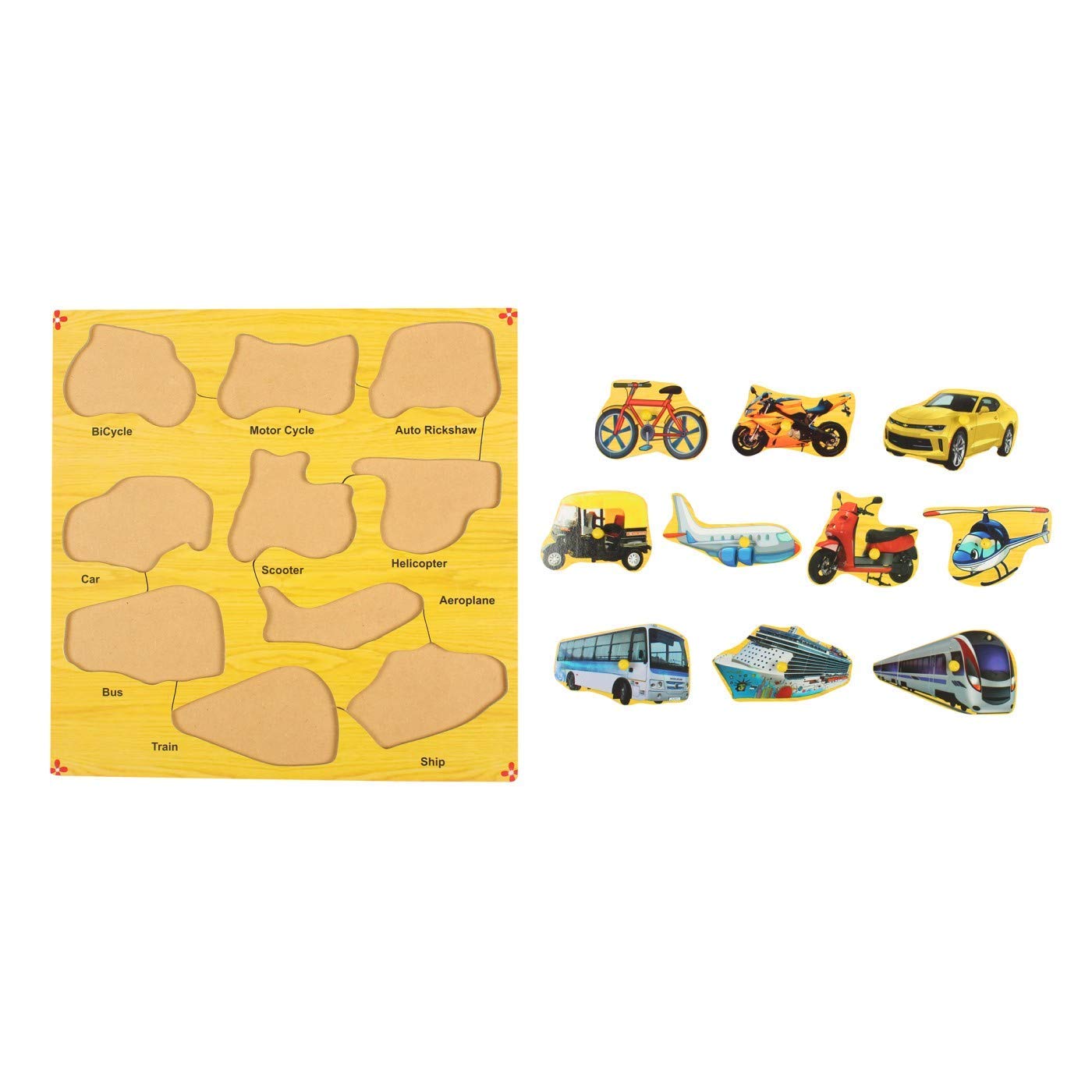 DgCrayons Wooden Pegged Puzzles for Toddlers Ages 2+ - 12x12 Inch Educational Knob Puzzle Set with Transport & Fruits Themes | Montessori Learning Toys for Boys & Girls | Perfect for Preschool Classroom, Daycare & Home Playtime