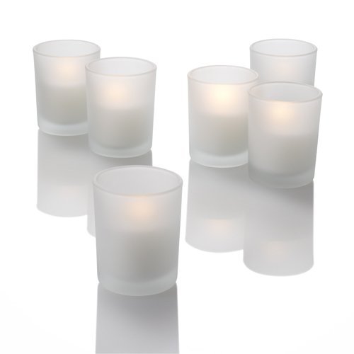 144-Pack Richland Unscented White Votive Candles & 144-Pack Eastland Frosted Glass Votive Holders Set - Perfect for Weddings, Parties, and Home Decor