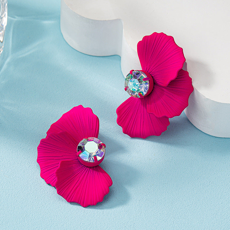 Vintage Metal Inlaid Zircon Symmetrical Flower Earrings for Women - Elegant Bohemian Dangle Earrings for Party, Wedding & Everyday Wear