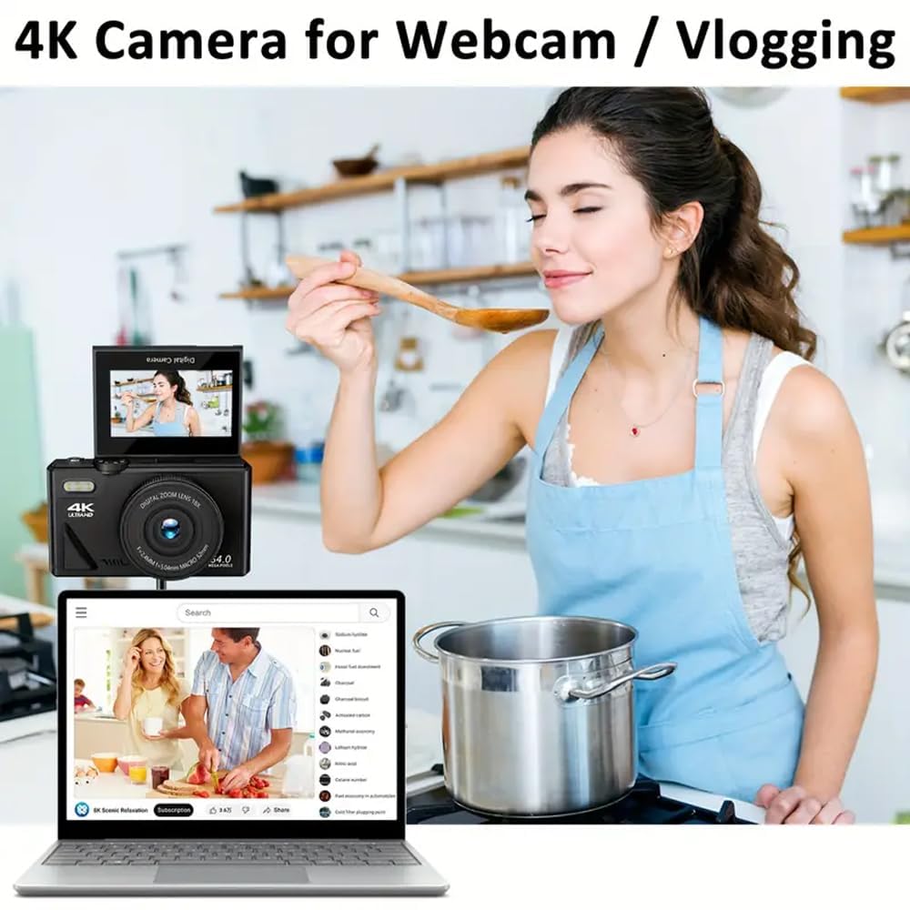 4K Compact Digital Camera for Photography & Vlogging - 16X Zoom, 64MP, 3