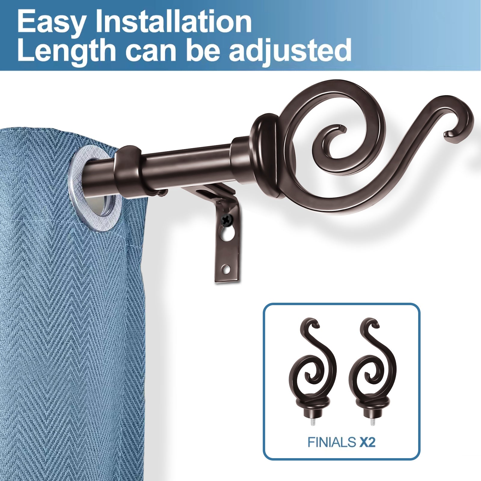 Urbanest Classic Forged Iron French Scroll Window Drapery Rod Set - Elegant Curtain Rod for Living Room, Bedroom & Dining Room Decor
