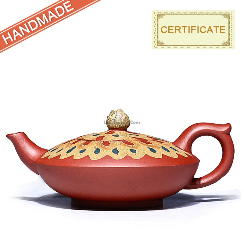 Premium Yixing Clay Peacock Teapot - Handcrafted Chinese Purple Clay Teapot for Oolong & Pu-erh Tea Brewing - Perfect Gift for Tea Lovers & Home Decor