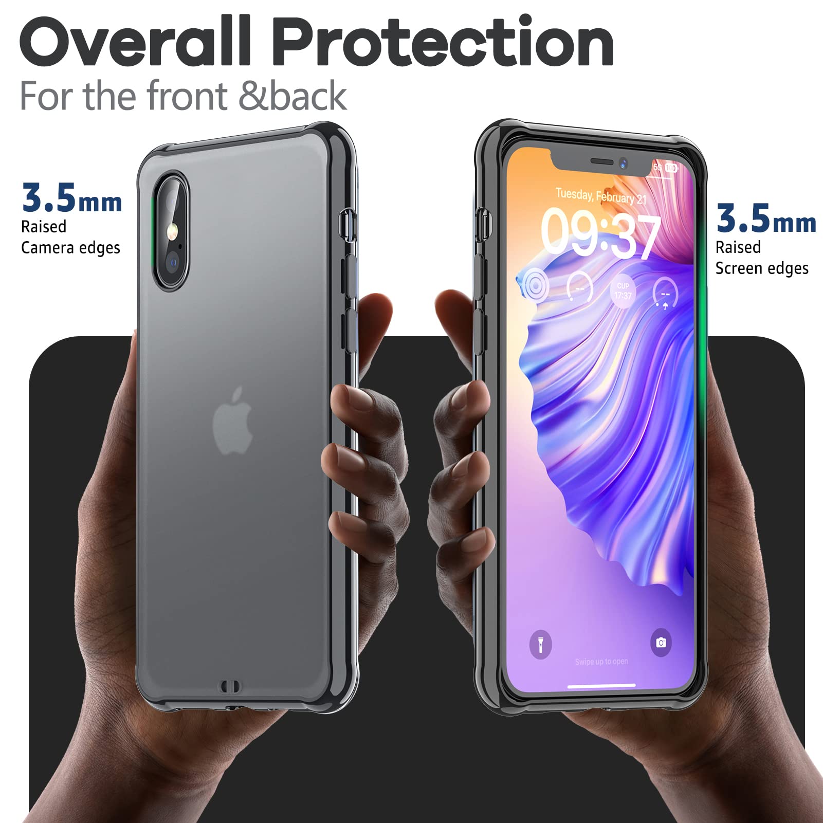 ORIbox iPhone X/XS Case - Translucent Matte Black Soft Edge Lightweight Protective Cover for iPhone X & XS | Perfect for Women, Men, Teens & Kids | Everyday Use, Work, School & Travel