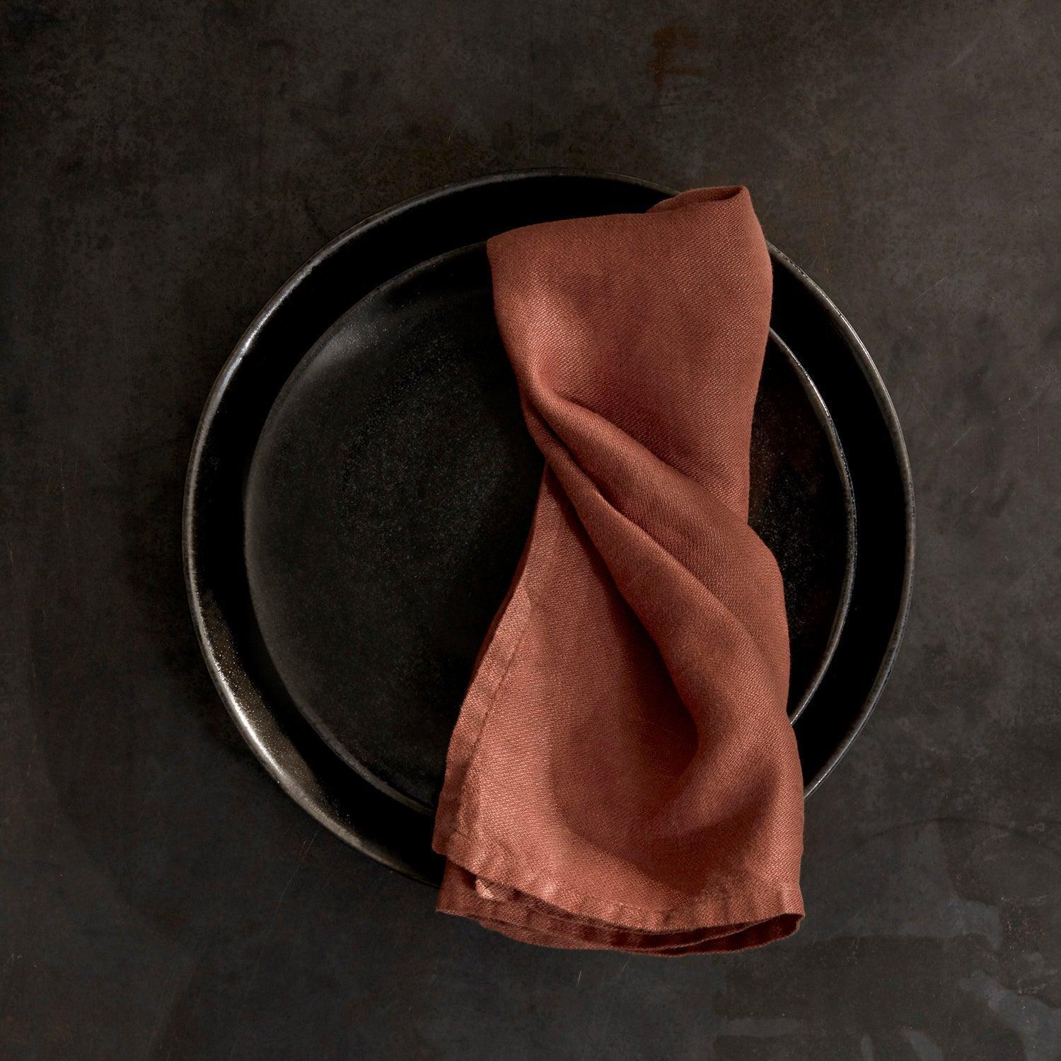 Premium Linen Sateen Napkins Set of 4 - Soft & Elegant Brick Red Dinner Napkins for Formal Dining, Wedding, Holiday Table Setting & Special Occasions