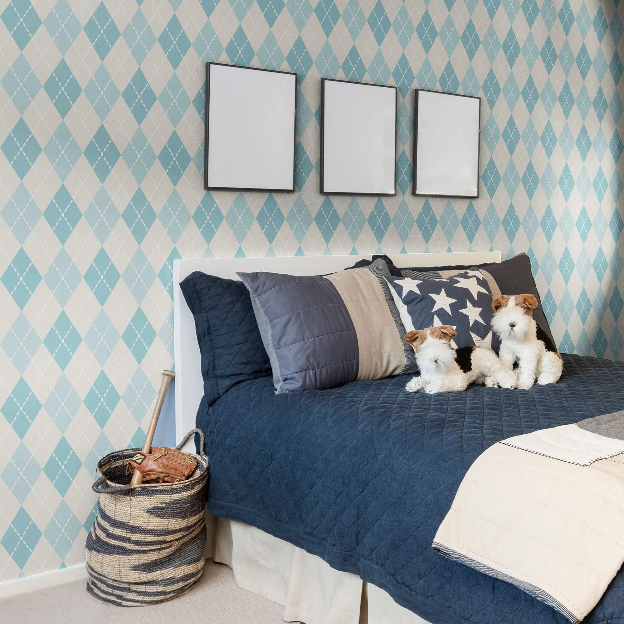 Blue and Tan Geometric Peel and Stick Removable Wallpaper - Self-Adhesive Wall Decal for Home Decor (71.2