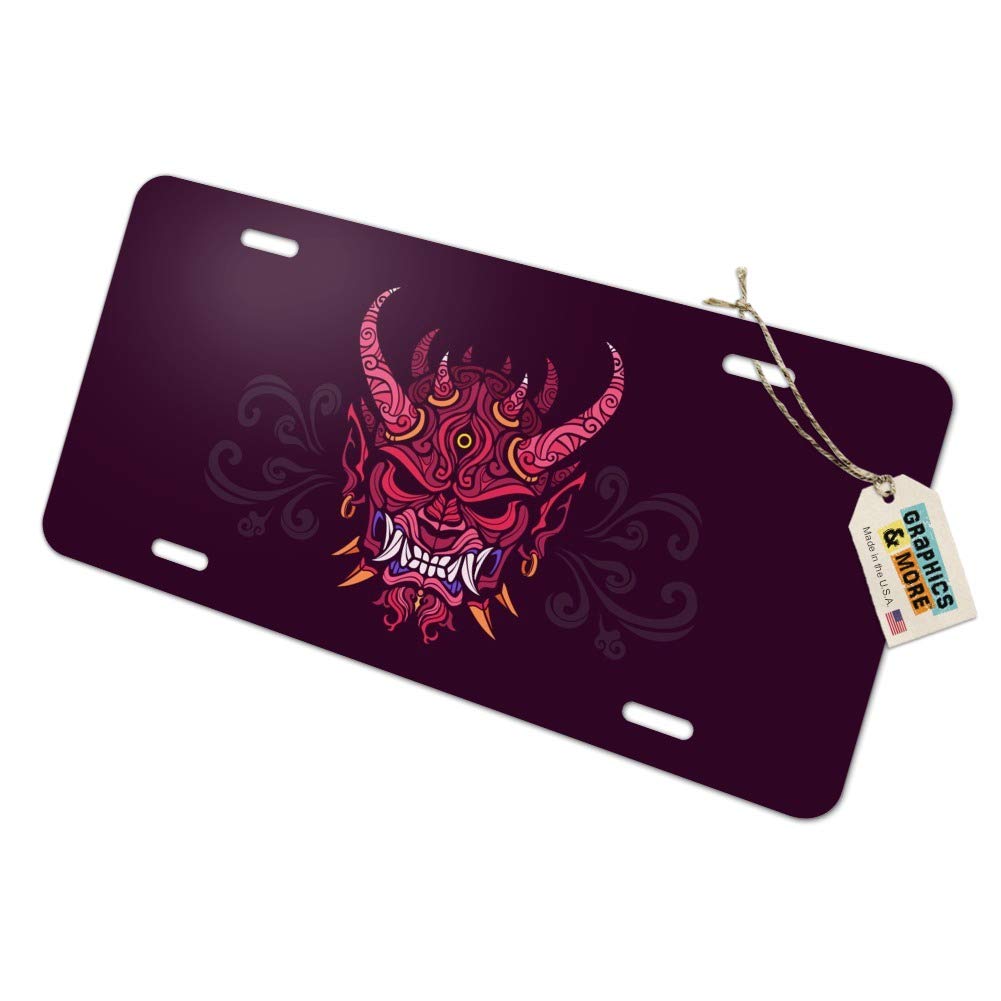 Japanese Oni Demon Mask Novelty Metal Vanity License Plate - Unique Car Decoration for Anime Fans & Japanese Culture Enthusiasts - Perfect for Halloween, Cosplay, and Car Accessories