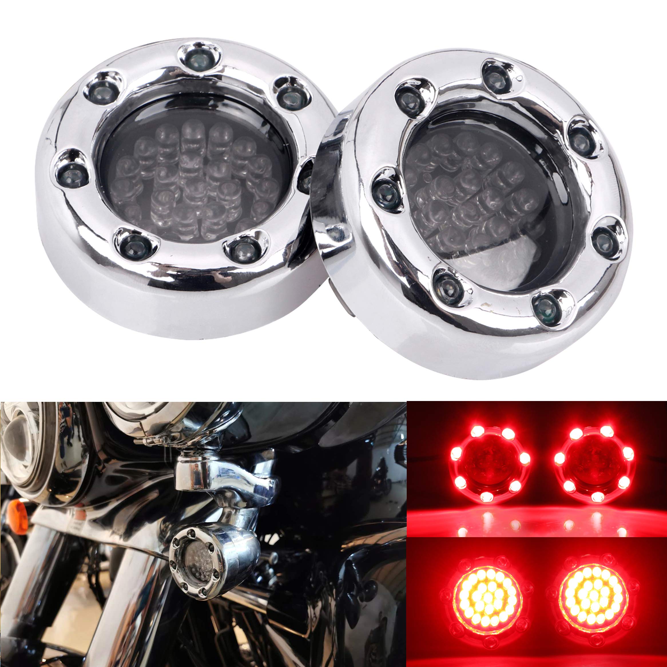 1157 LED Bulb Motorcycle Turn Signal Light - Red Lens, Chrome Housing for Harley Dyna Sportster Softail Touring - Enhanced Visibility & Style for Night Riding & Custom Bike Builds
