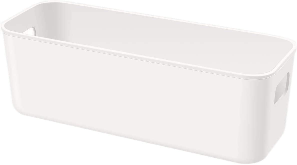 Plastic Storage Bins - 2 Pack Narrow White Storage Containers for Kitchen Pantry, Under Bed & Bathroom Organization | Space-Saving Home Storage Solution for Closet, Office & Laundry Room