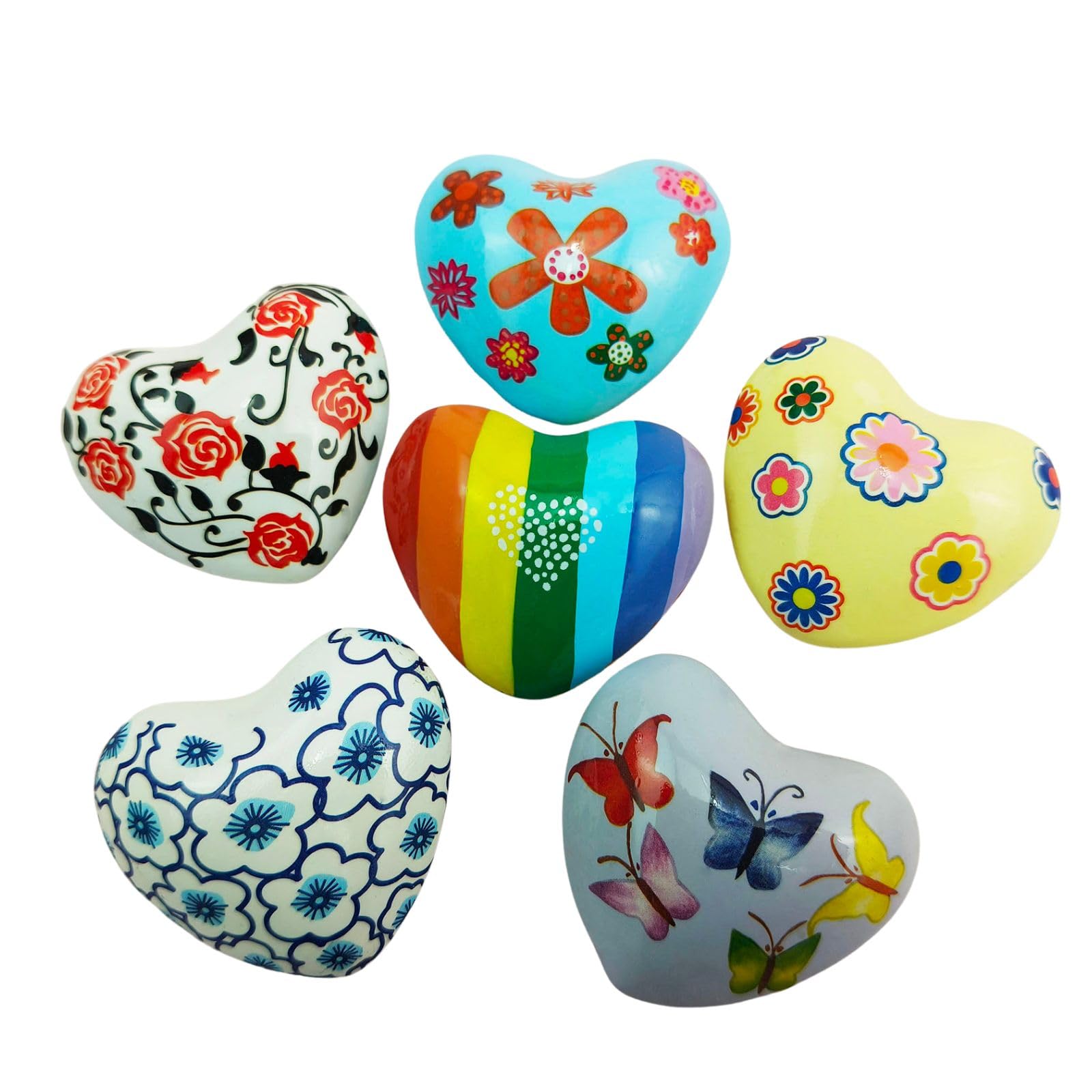 Chime Heart Decorations - Musical Bells with Hand-Painted Patterns, Portable Art & Gift Set (6 Unique Designs) for Home Decor, Wedding Favors & Garden Ornaments