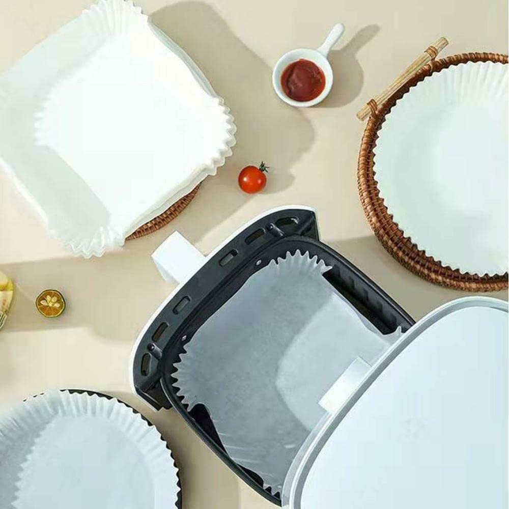 Air Fryer Disposable Paper Liners - 50PCS 7.9 Inch Square Non-Stick Parchment Sheets for Baking, Roasting & Frying | Food Grade, Oil & Water Proof | Perfect for Air Fryers, Microwave Ovens & Frying Pans | Easy Cleanup for Healthy Cooking