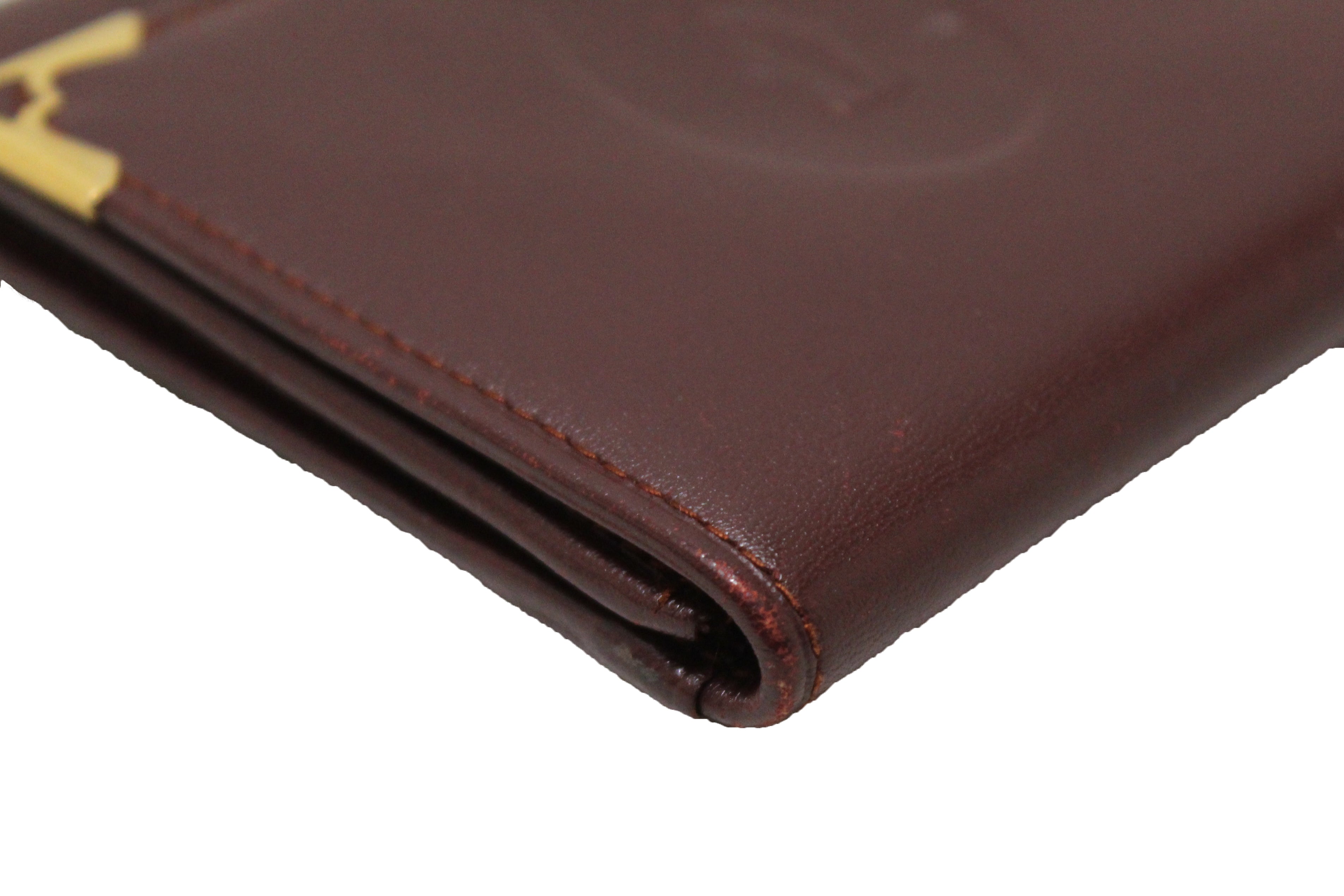 Authentic Cartier Burgundy Calfskin Leather Coin Pouch Wallet - Luxury Small Leather Purse for Women & Men - Perfect for Coins, Jewelry, Cash & Travel Essentials