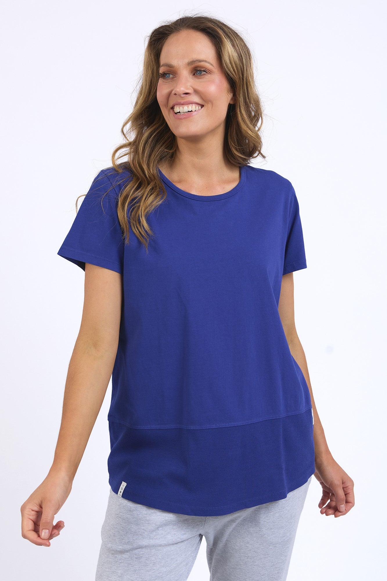 Elm Rib Short Sleeve T-Shirt for Men - Soft Cotton Crew Neck Tee in Deep Blue - Casual Wear, Everyday Outfit & Street Style Fashion