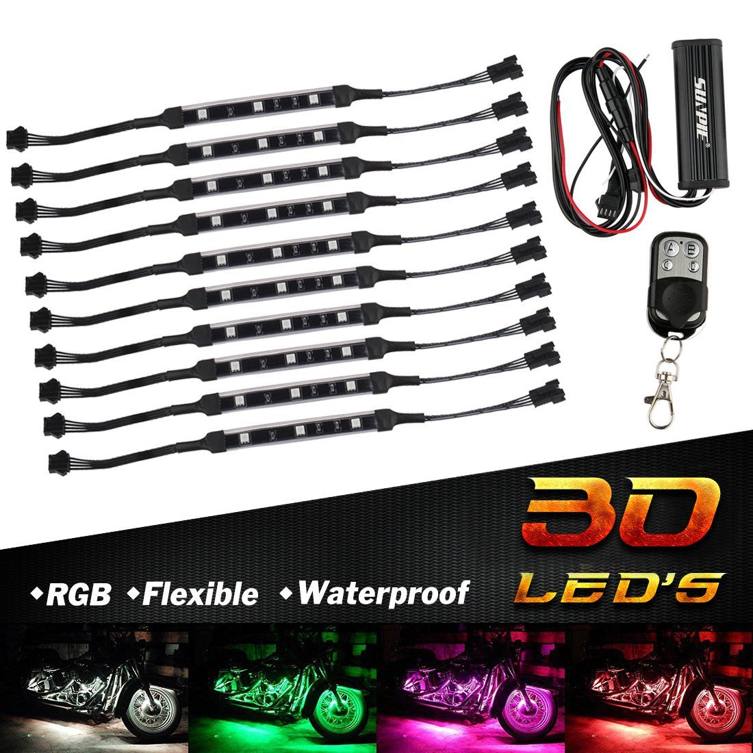 Motorcycle LED Light Kit - Multi-Color Flexible Strip Lights with Wireless Remote Control | Ground Effect Lighting for Night Riding & Custom Bike Decoration