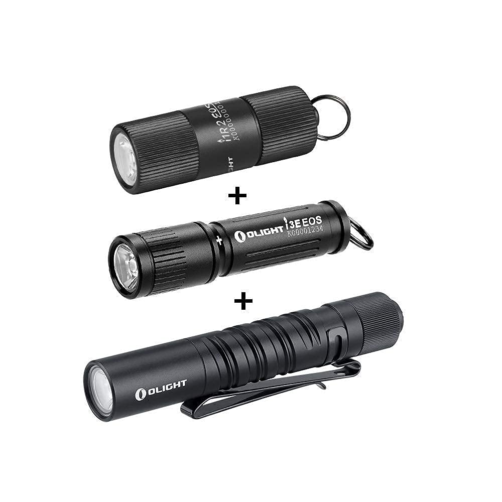 OLIGHT I1R 2 Eos 150 Lumens & I3E 90 Lumens AAA Keychain Flashlight Bundle with I3T EOS 180 Lumens EDC Flashlight - Rechargeable Pocket-Sized LED Lights for Camping, Hiking, Emergency & Everyday Carry (EDC)