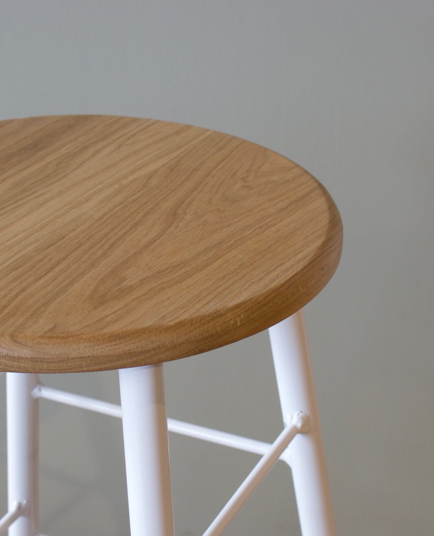 Two Tone Oak Stool with White Metal Legs - Modern Bar Stool for Kitchen, Dining Room & Home Decor - Perfect for Breakfast Nook, Counter Height & Small Spaces
