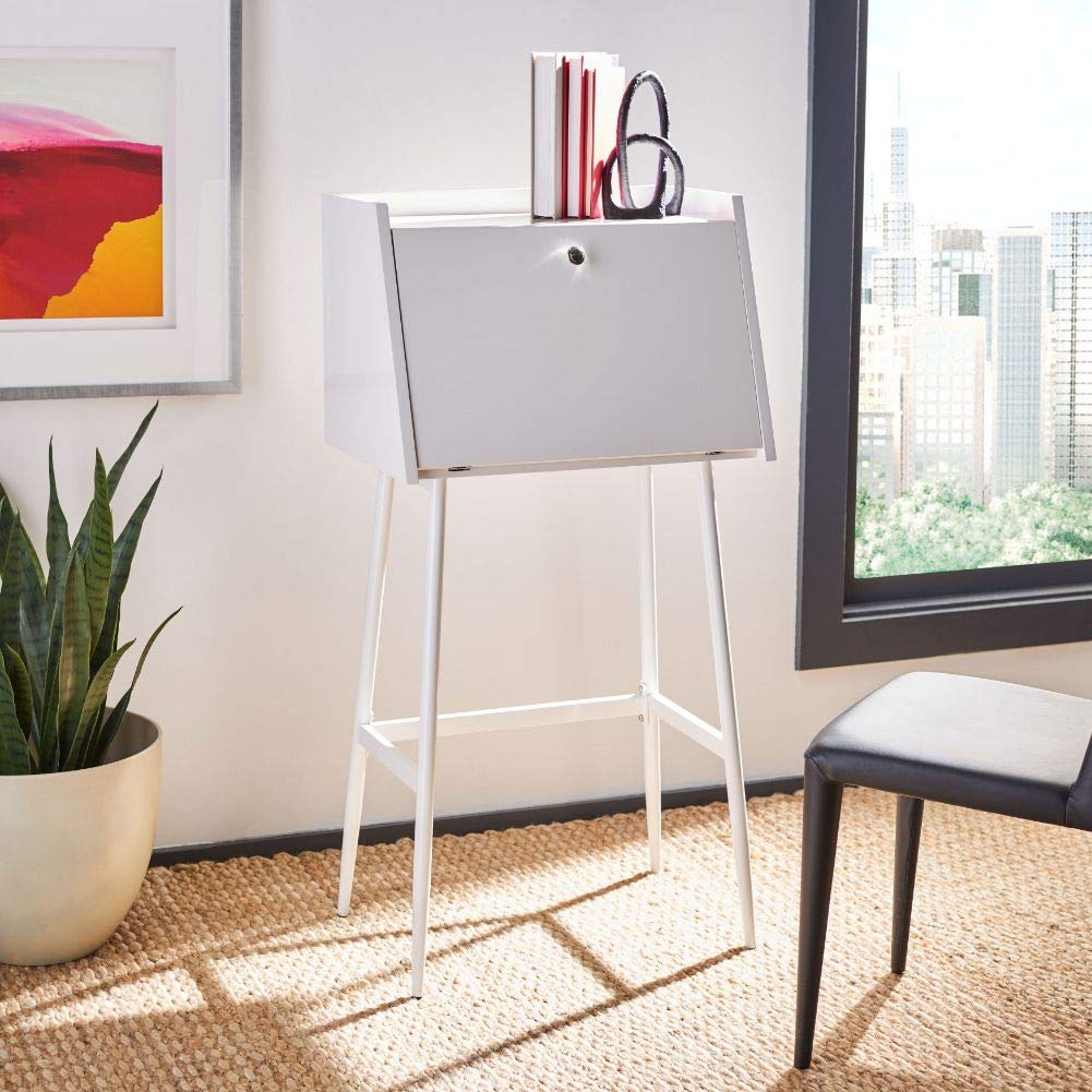 Safavieh Xander Modern White Storage Secretary Desk - Home Office Writing Desk with Drawers & Shelves for Small Spaces, Study & Workspaces