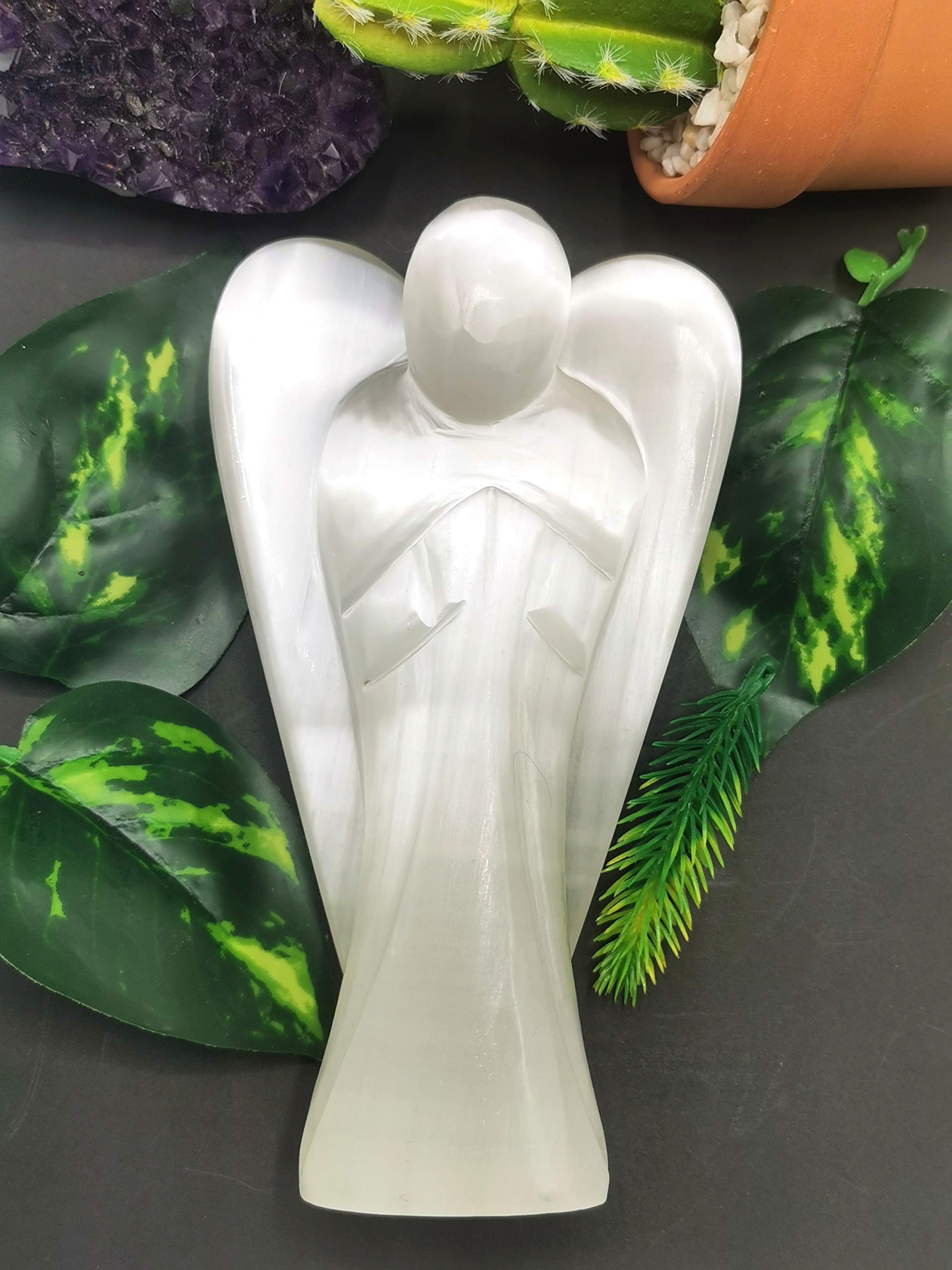 Selenite Angel Figurine - 6 Inch Crystal Healing Statue for Reiki, Chakra & Energy Cleansing (580g/1.28lb) - Perfect for Meditation, Home Decor & Spiritual Gifts