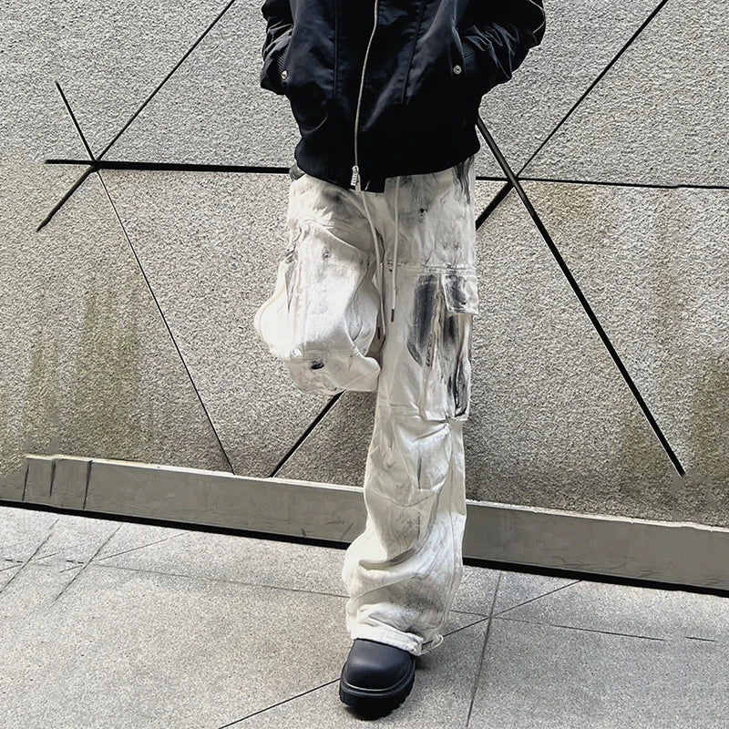 American Style Men's Denim Pants - Casual Splash Ink Tie-Dye Jeans with Big Pockets & Contrast Color | Trendy Streetwear for Everyday Wear & Fashion Outfits
