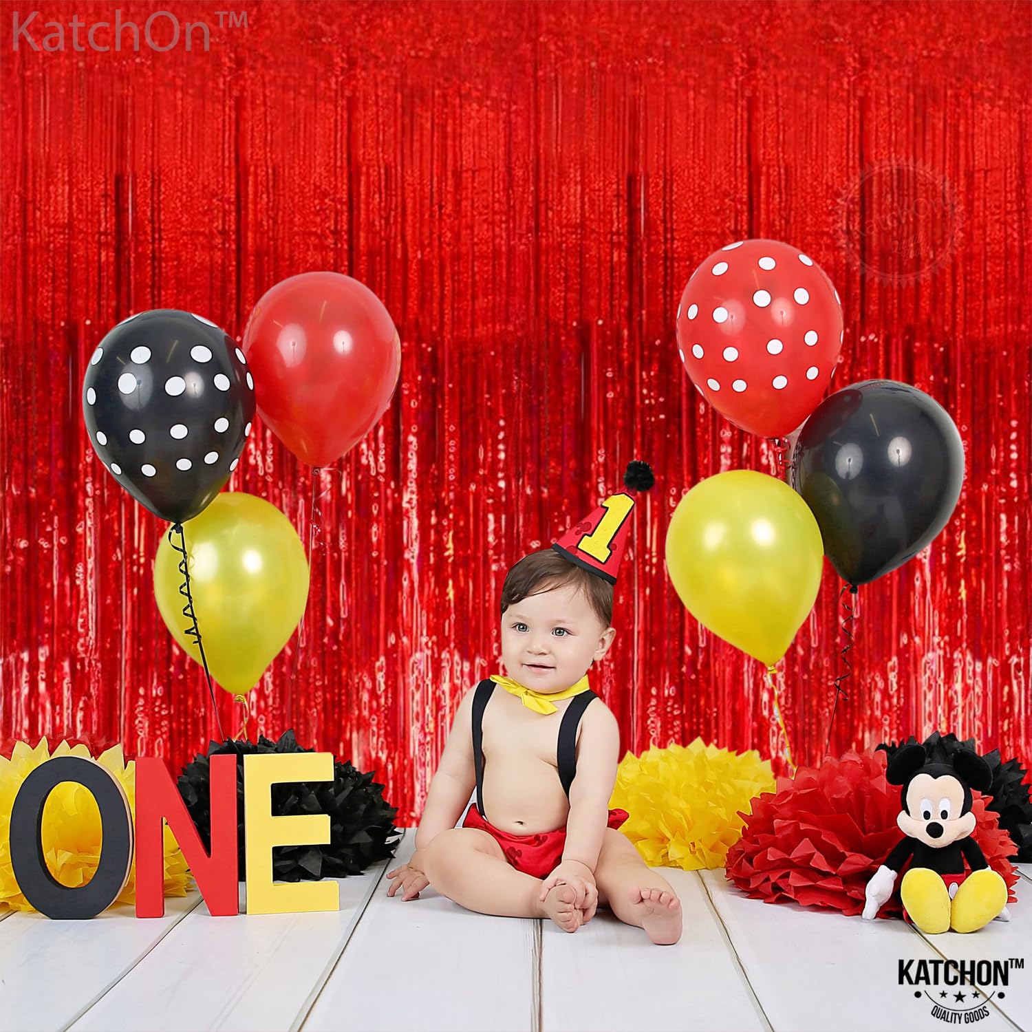 KatchOn Extra Large Red Streamers Party Decorations - 3.2x8 Feet, Pack of 2 | Shiny Red Fringe Backdrop for Graduation Party 2025, Birthday Celebrations & Red Themed Events | Perfect for Wall Decor, Photo Booth Backgrounds and Festive Occasions