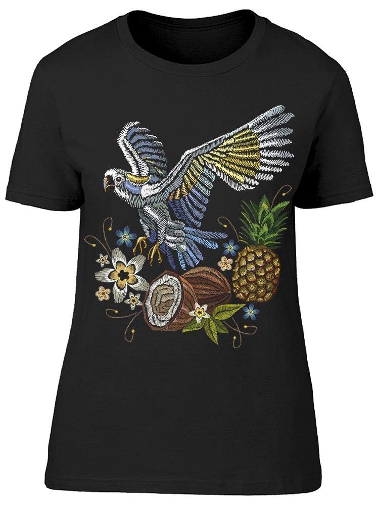 Women's Embroidered Parrot Print T-Shirt - Casual Summer Fashion Top for Beach Outings & Street Style