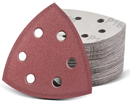 AIRIC 100pcs 3-1/2in Triangular Sanding Pads with 180 Grit, 90mm Hook & Loop Backing for Oscillating Tools - Perfect for Woodworking, Metal Polishing & DIY Home Renovation Projects