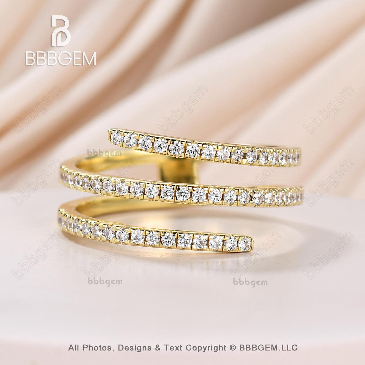 Elegant Silver & Yellow Gold Moissanite Spiral Wrap Ring for Women | Diamond Coil Finger Ring | Perfect for Weddings, Parties & Everyday Wear