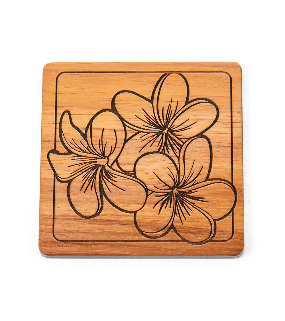Premium Koa Wood Coasters Set with Plumeria Design - Handcrafted Natural Wood Drink Coasters for Home, Bar, and Office Decor - Perfect for Protecting Tables from Hot & Cold Beverages