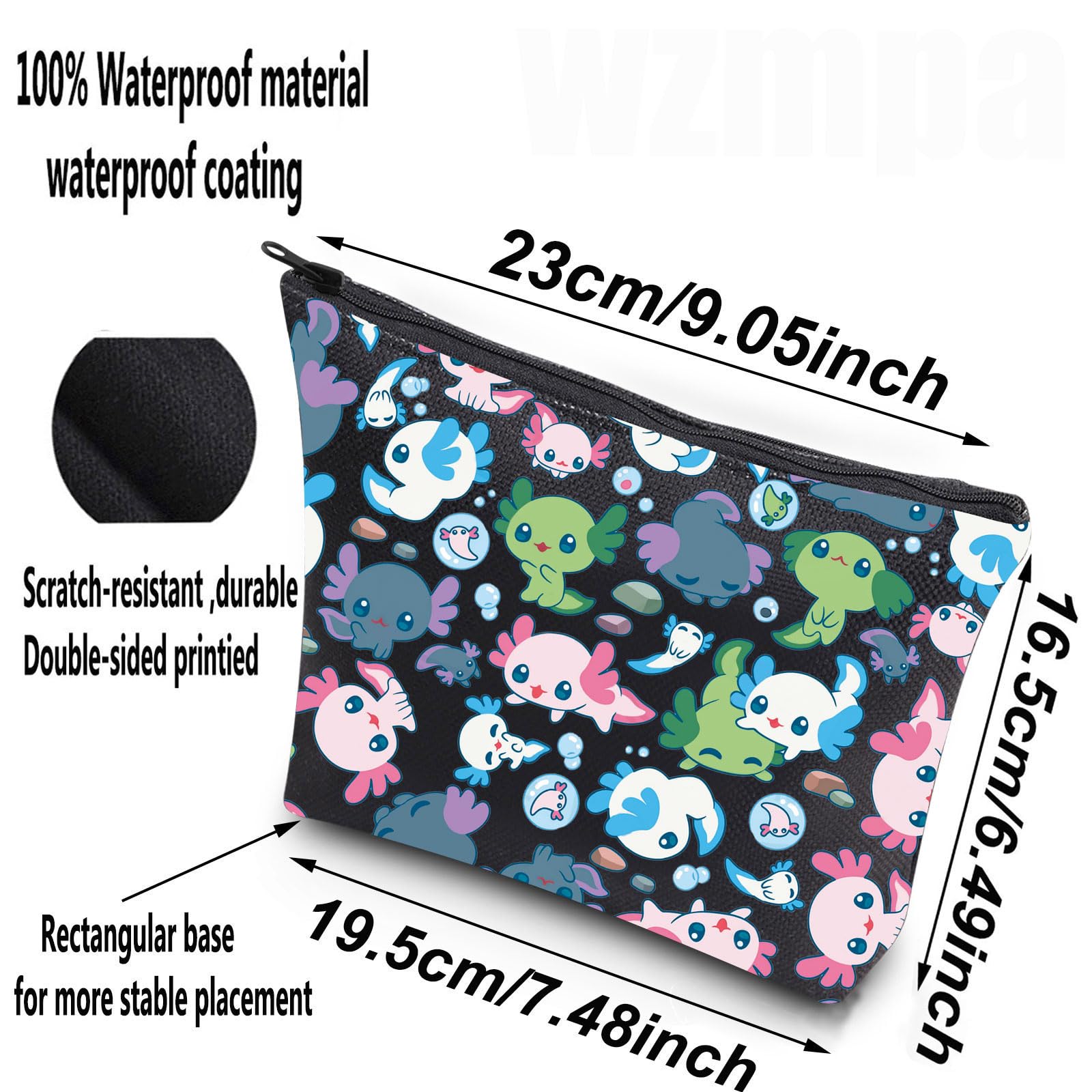Cute Axolotl Cosmetic Bag - Waterproof Makeup Pouch for Travel & Storage | Perfect Gift for Axolotl Lovers & Salamander Enthusiasts | Trendy Axolotl Merchandise & Kawaii Accessories (Axolotl BL)
