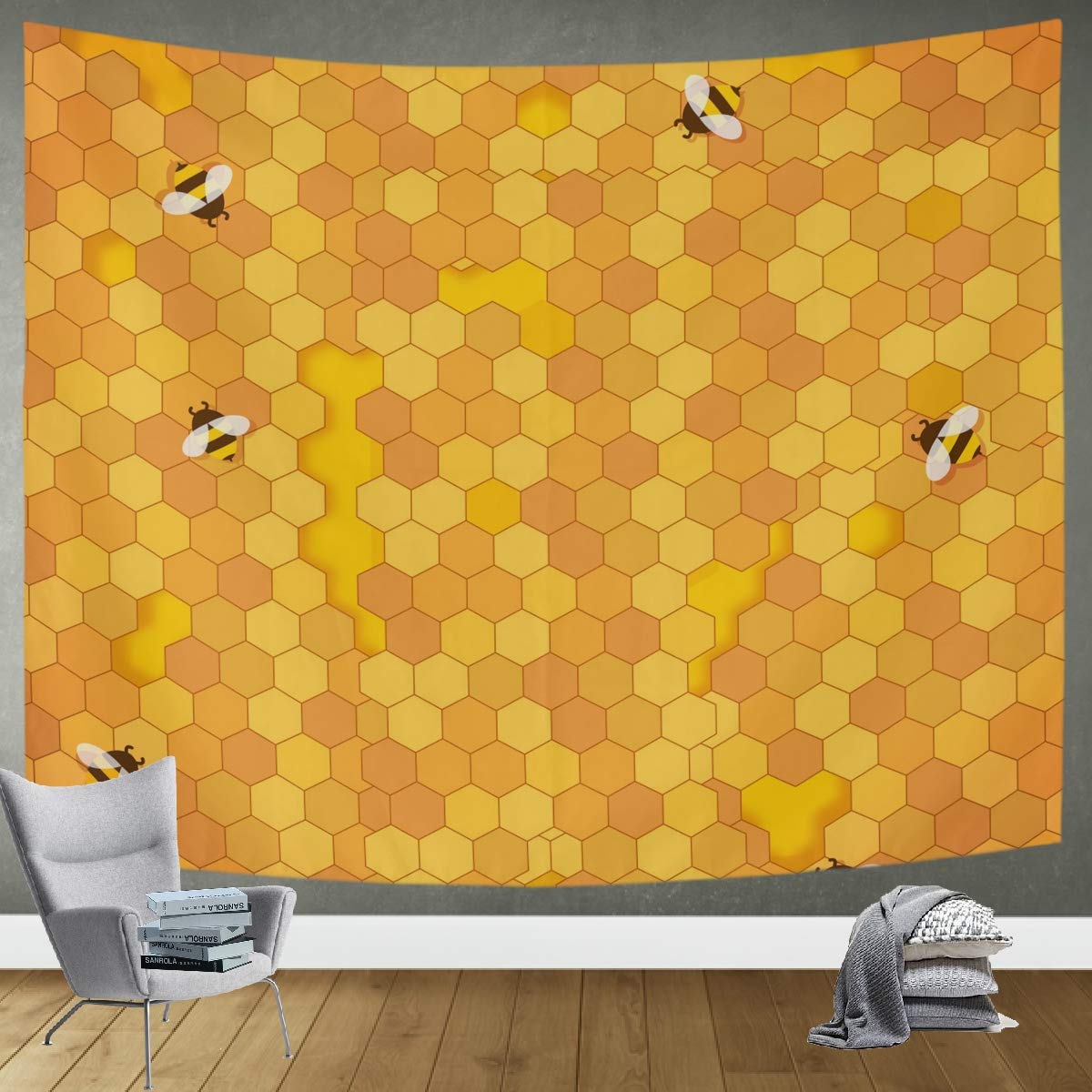 Honey Bee Tapestry Wall Hanging - 90x60in Large Bohemian Bedroom Decor for Dorm, Home & Living Room | Nature-Inspired Home Decor for Hippie, Aesthetic & Cozy Spaces