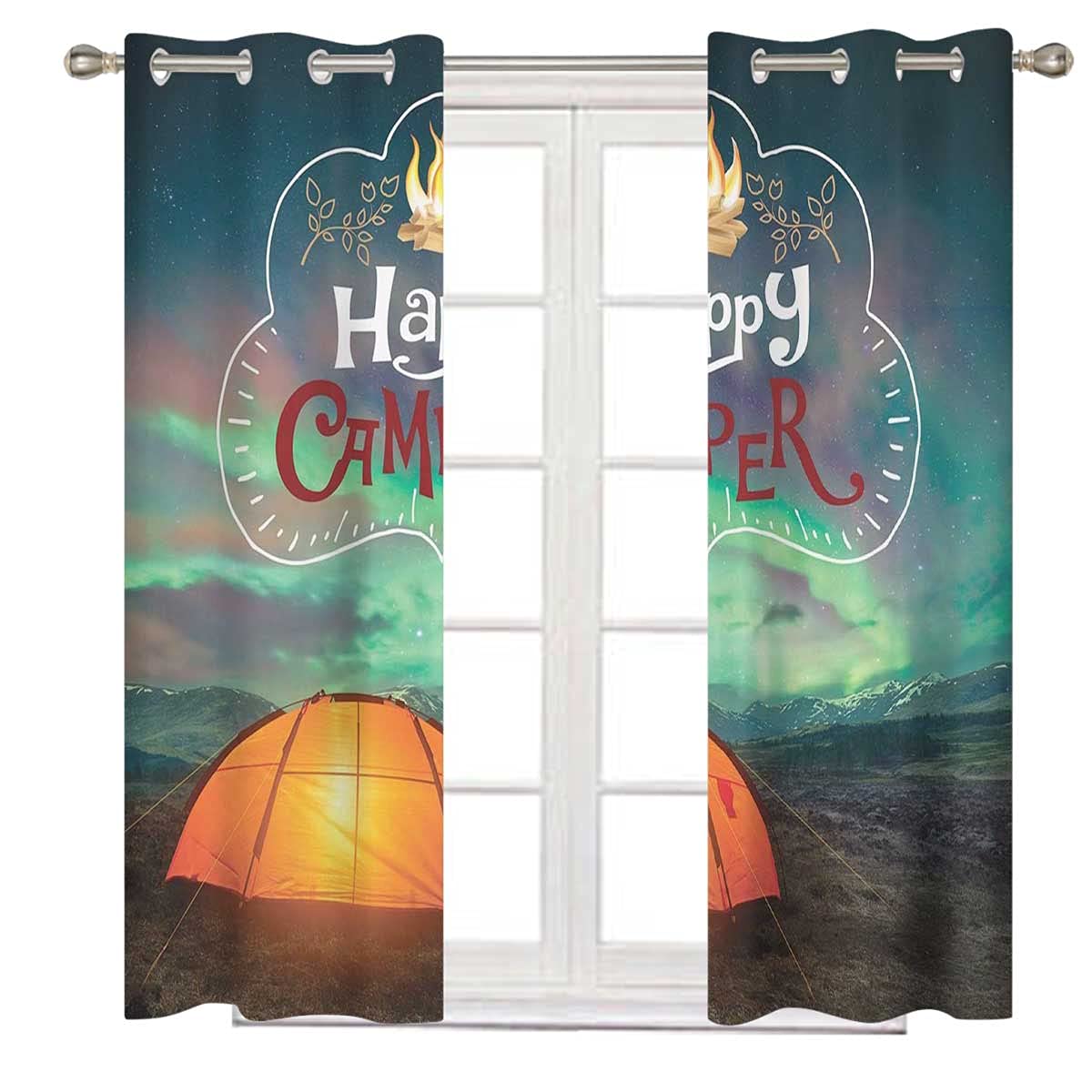 84 Inch Blackout Camping Curtains - Green Denim, Orange & Gray Darkening Curtains for Living Room & Outdoor Use (96x84 Inch) - Perfect for Camping, RV, and Home Privacy